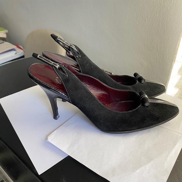 Chanel black suede pumps mules sandals slip-ons 38.5-8.5 heels slides slingback - Picture 6 of 9